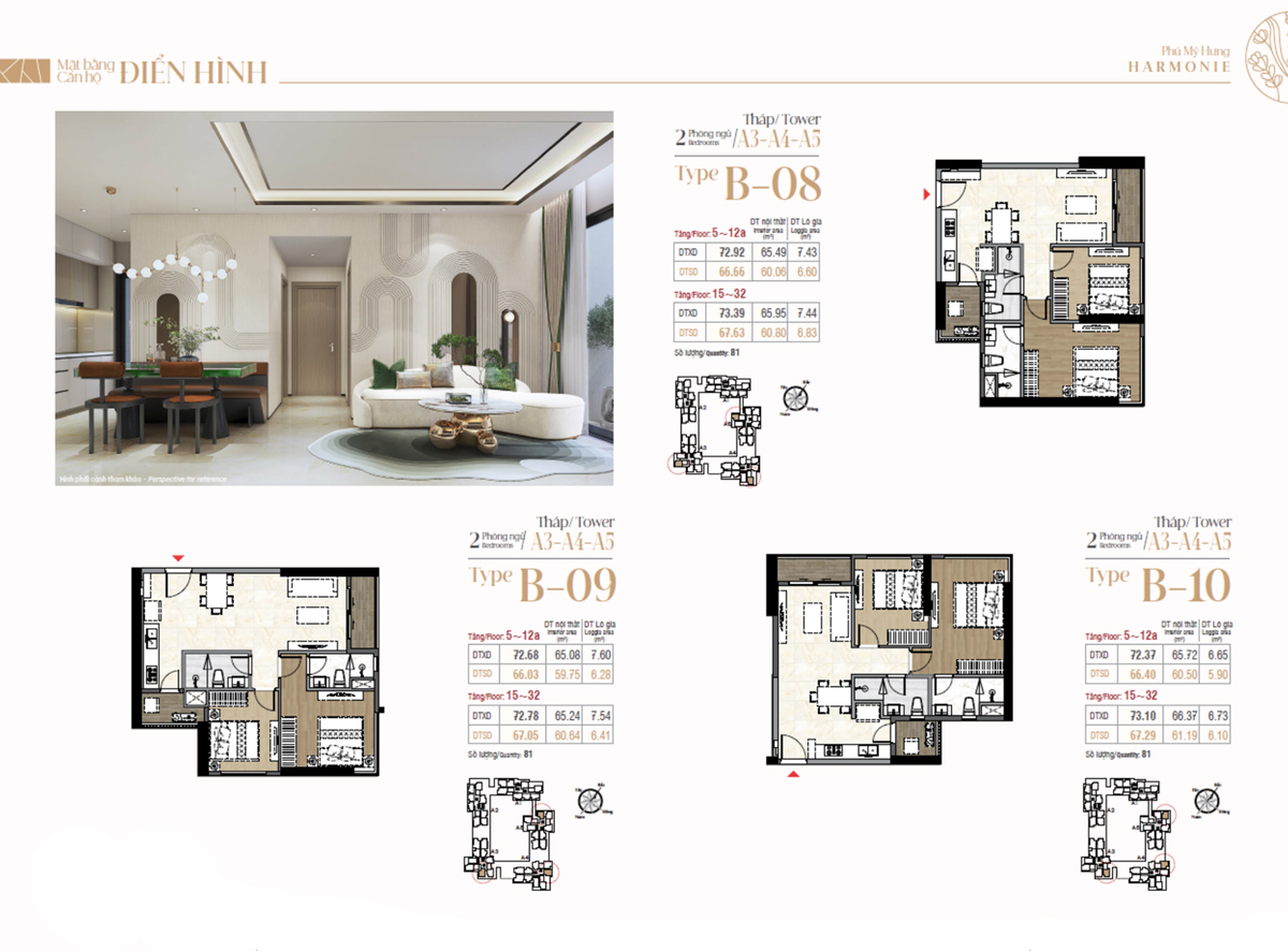 Mặt bằng căn hộ Harmonie 2 PN